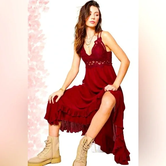 knee length dresses for ladies FP Bright Red Adella Maxi Dress  Flame and Flamingo